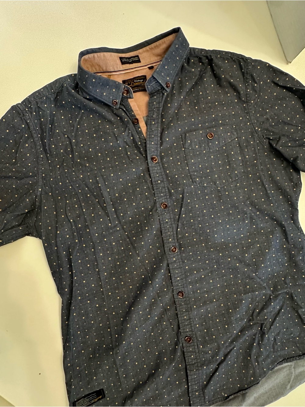 7 Diamonds Men's Navy Button-Down with Small Dot Print